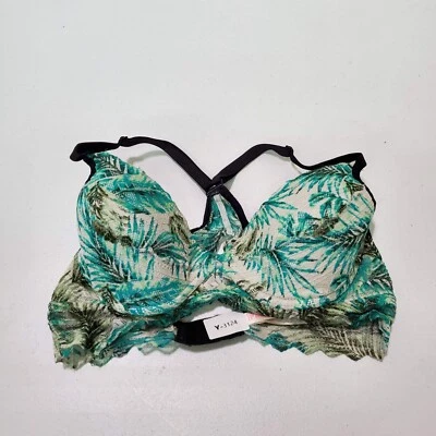 Victoria Secret PINK Women Bra Medium Green Palm Racerback Lace Underwire - Image 1 of 4