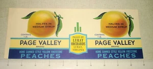 Vintage NOS Paper Canning Label - PAGE VALLEY BRAND Peaches Luray VA 10" x 4" - Picture 1 of 1
