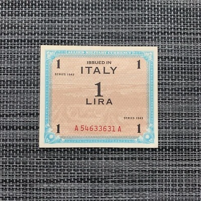 Billete italiano de 1 lira de la Segunda Guerra Mundial 1944 moneda de ocupación aliada Italia Segunda Guerra Mundial Foto 1 de 3