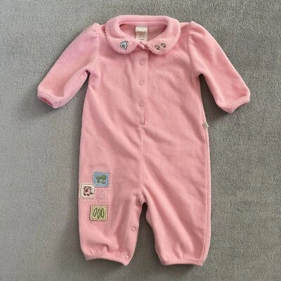 Винтажный OshKosh B'Gosh Baby розовый вышитый флис спальное место размер 3-6 M - Изображение 1 из 4