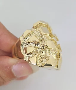 Real 10k Nugget Ring Yellow Gold Men Casual Square Ring 10kt - Picture 1 of 7