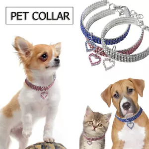 Bling Rhinestone Peach Heart Dog Collars Crystal Puppy Cat Necklaces Pet Collar☋ - Picture 1 of 15