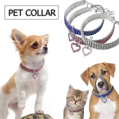 Collares de cristal con corazón de melocotón de diamantes de imitación brillantes para perros cachorro gato collares para mascotas Foto 1 de 4