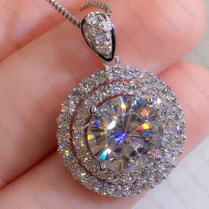 1,39 TCW runder Moissanit Doppel Heiligenschein Anhänger ohne Halskette 14k Weißgold vergoldet - Bild 1 von 7