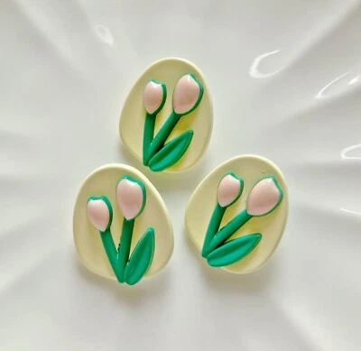 5pcs 20x17mm Light yellow painted tulip flower metal clothing shank buttons - Image 1 of 3
