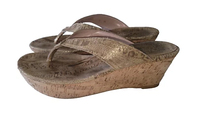 STUART WEITZMAN size 8 Nairobi Tan Patch Leather Designer Cork Wedge Sandals - Image 1 of 4