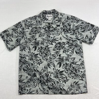 Camisa Luau Hawaiana Negra Gris Hawaiana Vintage Algodón Para Hombre HOWIE Hecha en Hawaii Talla L Foto 1 de 4