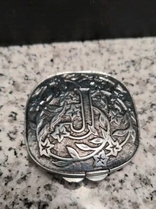 Compact Hand Mirror w/Floral Rose Design. Vintage Silver Tone. "J" Display Jafra - Picture 1 of 6