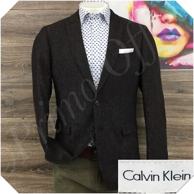 CALVIN KLEIN Hombres Blazer Abrigo Deportivo Chaqueta Informal Talla 42R Slim Lana Seda Traje Foto 1 de 4