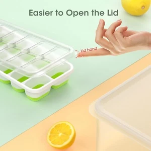 Ice Cube Tray with Lid and Bin, 4 Pack Silicone Plastic Cubes Trays for Freezer - Picture 1 of 5