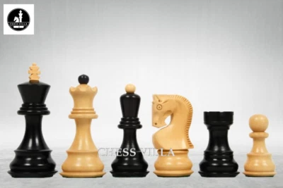 3.9" Russian Zagreb Chess Pieces Only set – Weighted Ebonised Boxwood & Boxwood - Image 1 of 4