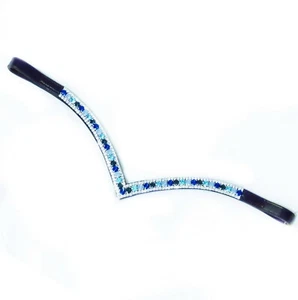 FSS Crystal Bling V Browband SHIMMER Montana Navy Sapphire Aquamarine Blue Opal - Picture 1 of 2
