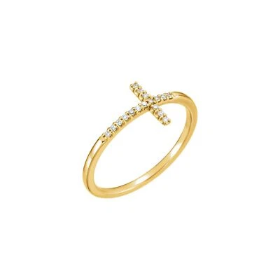 14K Yellow Gold .08 CTW Natural Diamond Sideways Cross Ring Size 7, 1.64gm - Image 1 of 2