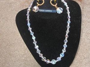 Collar de cristal opalescente vintage de 18" y pendientes, ¡impresionante! - Imagen 1 de 6