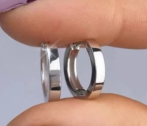 925 ECHT SILBER RHODINIERT ***  Schlichte Creolen Ohrringe 13 mm Ø - Picture 1 of 4