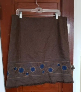 NUEVO CON ETIQUETAS DRESSBARN Mujer 16 Marrón Azul Bordado Flores Lana Viscosa Falda - Imagen 1 de 6