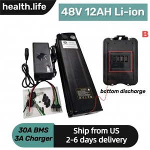 48V 12Ah EBIKE Battery Lithium Ion 30A BMS Electric Bicycle Vehicle Bottom Ports - Picture 1 of 12