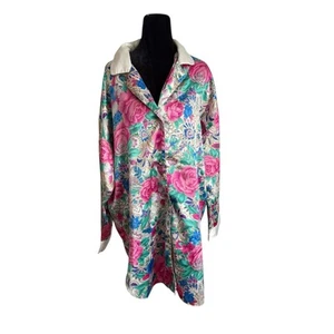 Vintage Victoria’s Secret Satin Floral Nightshirt M/L Button-Up Robe Lounge Top - Picture 1 of 6