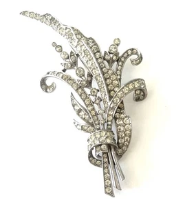 Trifari Rhinestone Bouquet of Flowers & Leaves Brooch Signed - Picture 1 of 6