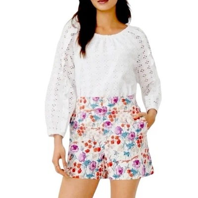 Nuevos Pantalones Cortos Ann Taylor Cintura Alta Bolsillos Rojo Púrpura Floral Para Mujer Talla 14 Foto 1 de 4