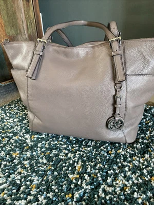 Michael Kors Genuine Taupe Grained Leather Shoulder Bag - Image 1 of 4