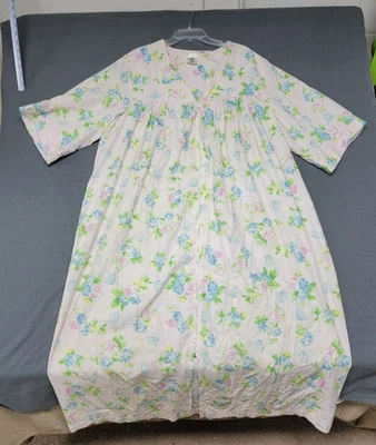 SIMPLY BASIC~ Seersucker 2X Bata Plumero Floral Rosa/Azul Bolsillos con Cremallera Abrigo de Casa Foto 1 de 4