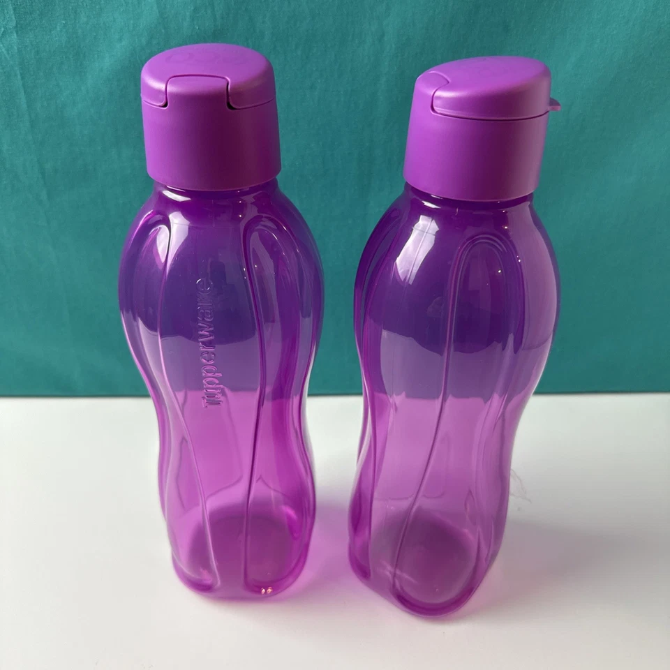 Tupperware Eco Twist Flip Top Water Bottle 32oz / 1L Purple Set Of 2 Sheer 1L .