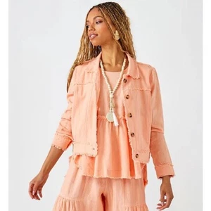 Charlie Paige Damen Medium Leinenmischung Jacke Orange Fransen Knopf Langarm - Bild 1 von 10