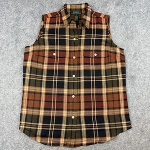 Lauren Ralph Lauren Women’s Sz Small Brown Plaid Shirt Flax Linen 90s Sleeveless - Picture 1 of 9