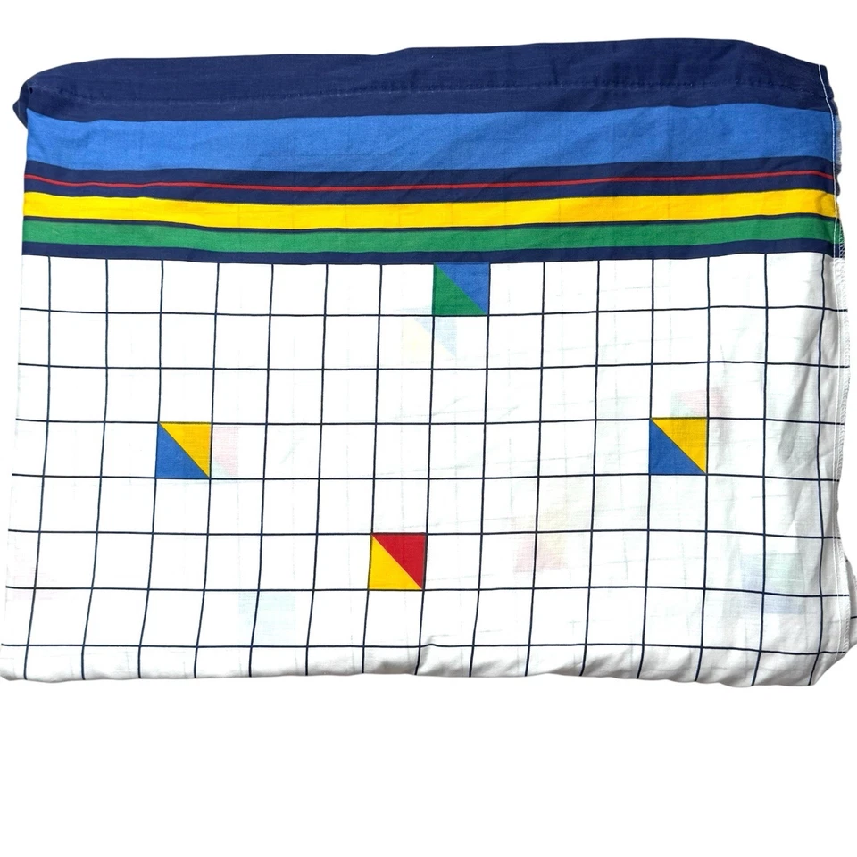 Juego de sábanas geométricas de cañón de colección años 80 doble accesorio superior inferior colores primarios EE. UU. Foto 1 de 4