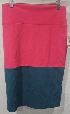 LuLaRoe 女式 Cassie 色块铅笔裙粉色和青绿色全新带标签,尺寸 M — 第 1/4 张图片