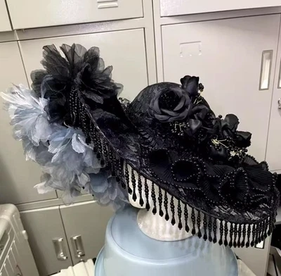 Sombrero de ala ancha teatral Mae West recreación victoriana iglesia boda fiesta del té Foto 1 de 2