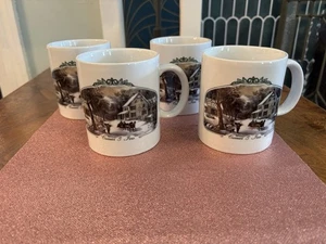 Vintage Currier & Ives Kaffeebecher 4er Set Steinzeug Winter 2000 Museum of City NY - Bild 1 von 13
