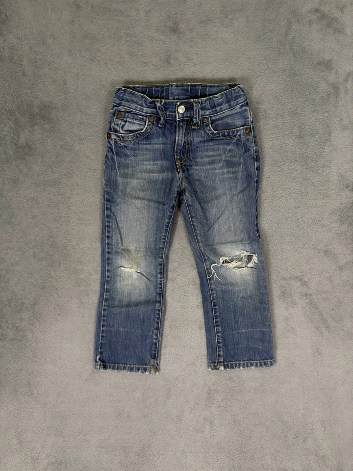 Lucky Brand 牛仔裤女孩 4 蓝色中号水洗破旧牛仔直筒弹力 — 第 1/4 张图片