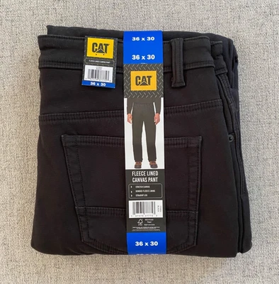 НОВЫЕ мужские CAT Caterpillar эластичной флис с подкладкой прямой холст брюки, черный 36 x 30 - Изображение 1 из 3