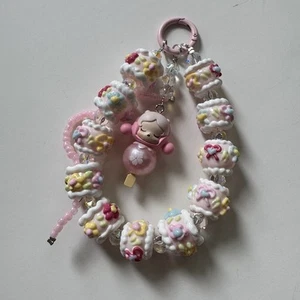 Skull Panda Cherry Blossom Pink Cartoon Phone Bag Keychain Strap Popmart Mini - Picture 1 of 5