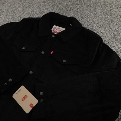 NUEVA Chaqueta Levis Para Hombres 2XL Negra Pana Forrada Sherpa Camionero Cremallera a Presión Abrigo Trabajo Foto 1 de 4