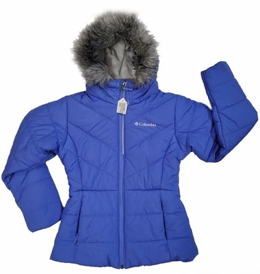哥伦比亚女孩小号 7/8 KATELYN CREST INSULATED 冬季连帽夹克 去毛皮 — 第 1/4 张图片