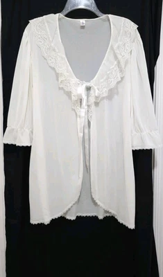 VTG Womens Frederick's of Hollywood SHEER Half Robe XL Ivory Ribbon Tie Half Slv - Image 1 of 4