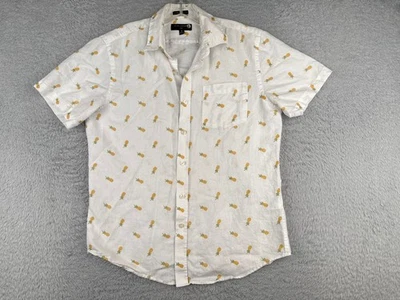 Banana Republic Shirt Men Medium White Pineapple AOP Linen Blend Hawaiian Slim - Image 1 of 4