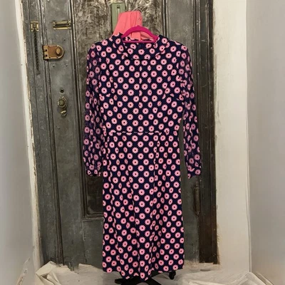 S M Vintage años 60 mod azul marino y Barbie rosa flor transparente vestido manga larga medio Foto 1 de 4