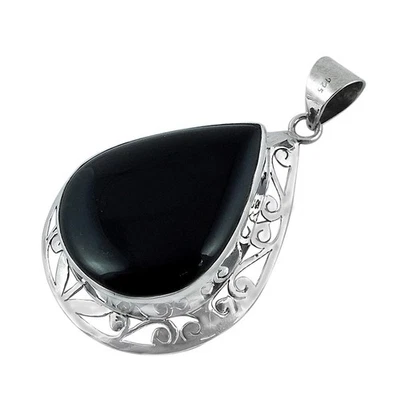Real Black Onyx Stone 925 Sterling Silver Christmas Gift One of a Kind Pendant - Image 1 of 4