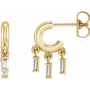 Diamond Huggie Hoop Dangle Earrings 14K Yellow Rose or White Gold Quality - Picture 1 of 7