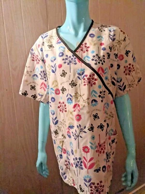 SB Nursing Scrubs L Top Save Our Planet Veterinarian Medical Uniform Butterfly  - Image 1 of 4