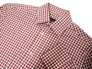 Camisa Bloomingdales Para Hombres S Ajustada Borgoña Roja Guinga Cuadros Manga Larga Botón - Imagen 1 de 4