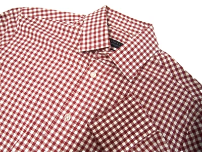 Bloomingdales Mens Shirt S Slim Burgundy Red Gingham Plaid Long Sleeve Button - Image 1 of 4