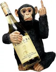 Wine Holder Black Up Yours Monkey Resin Single Bottle Storage Novelty Ornament - Picture 1 of 7