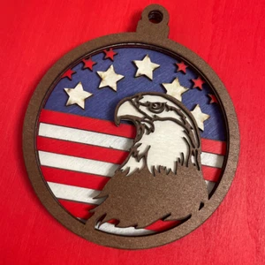 Patriotic Ornament - Bald Eagle over American Flag - Handmade and Painted in USA - Picture 1 of 4