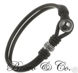 ANKLET Men Bracelet Sterling Silver Leather Hematite 3AB-012 - Bild 1 von 3