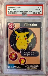 1999 Pokemon Burger King Pikachu #25 Perforated Card NM PSA 8 Vintage - Picture 1 of 2